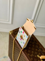 PHONE POUCH 17.5 IN WHITE MULTICOLORED MONOGRAM COATED CANVAS