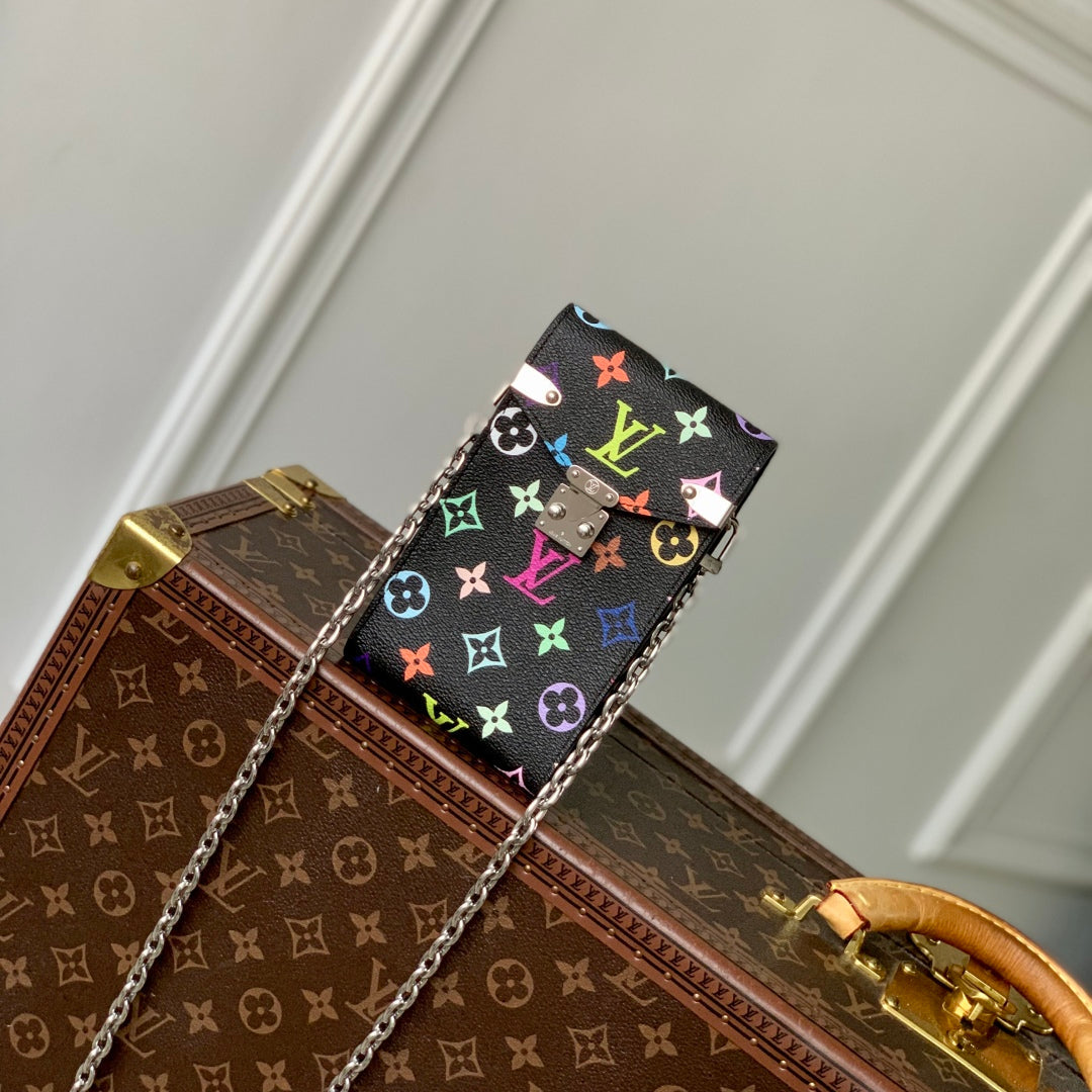 PHONE POUCH 17.5 IN BLACK MULTICOLORED MONOGRAM COATED CANVAS