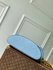 CHRISTOPHER MM BACKPACK 44 IN SKY BLUE MONOGRAM HERITAGE CANVAS BLACK CALFSKIN