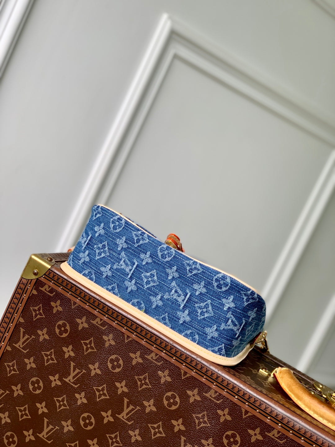 DIANE 24 IN DENIM BLUE MONOGRAM COWHIDE LEATHER TRIM