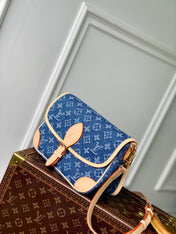 DIANE 24 IN DENIM BLUE MONOGRAM COWHIDE LEATHER TRIM