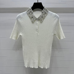 MIU 25S SHORT SLEEVE BEADED COLLAR SHIRT 264247