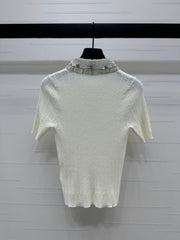 MIU 25S SHORT SLEEVE BEADED COLLAR SHIRT 264247