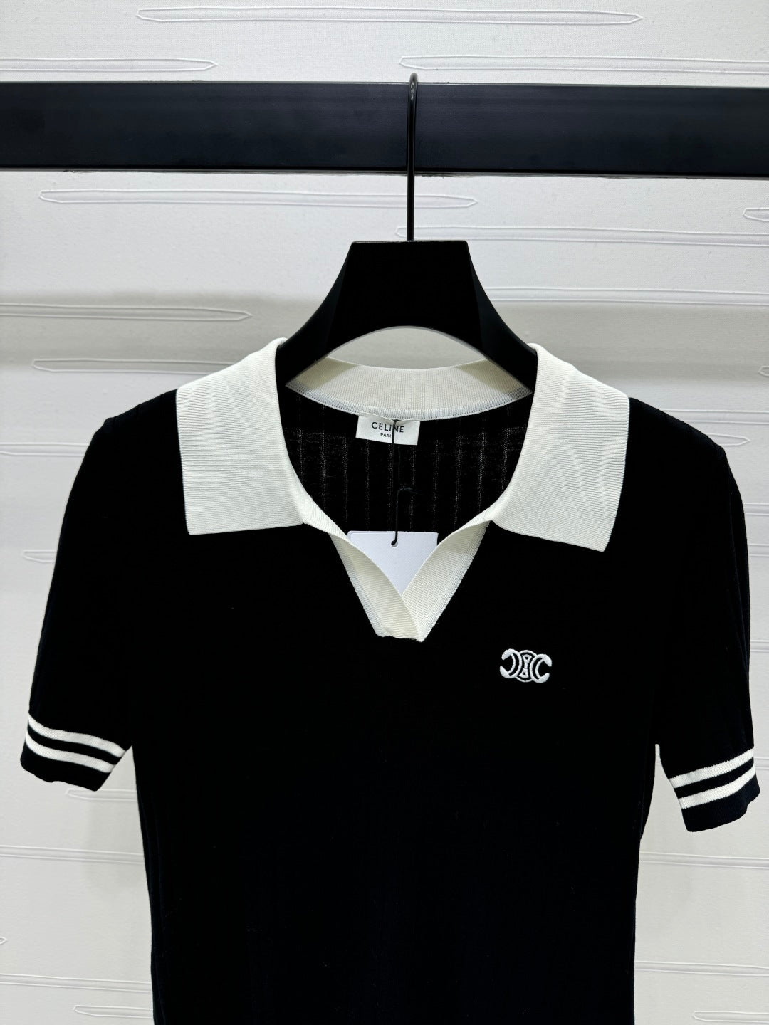 CELINE SHORT-SLEEVE KNIT TOP BLACK 274820