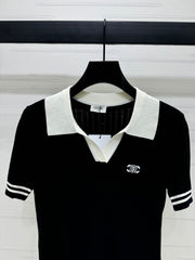 CELINE SHORT-SLEEVE KNIT TOP BLACK 274820