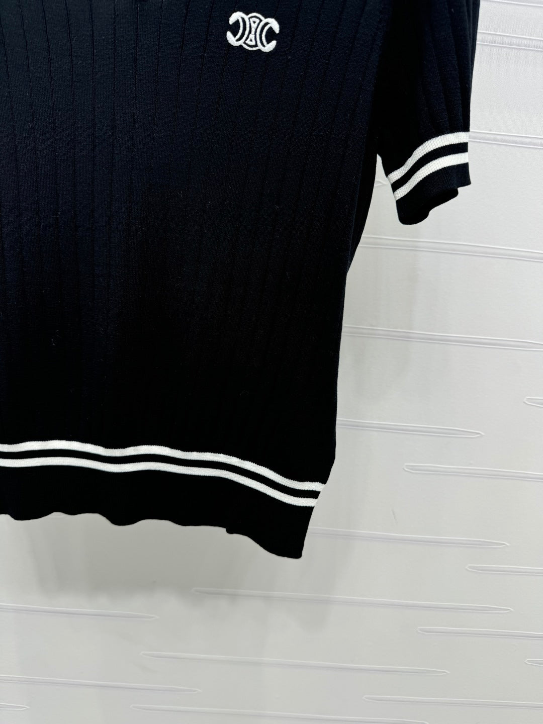 CELINE SHORT-SLEEVE KNIT TOP BLACK 274820