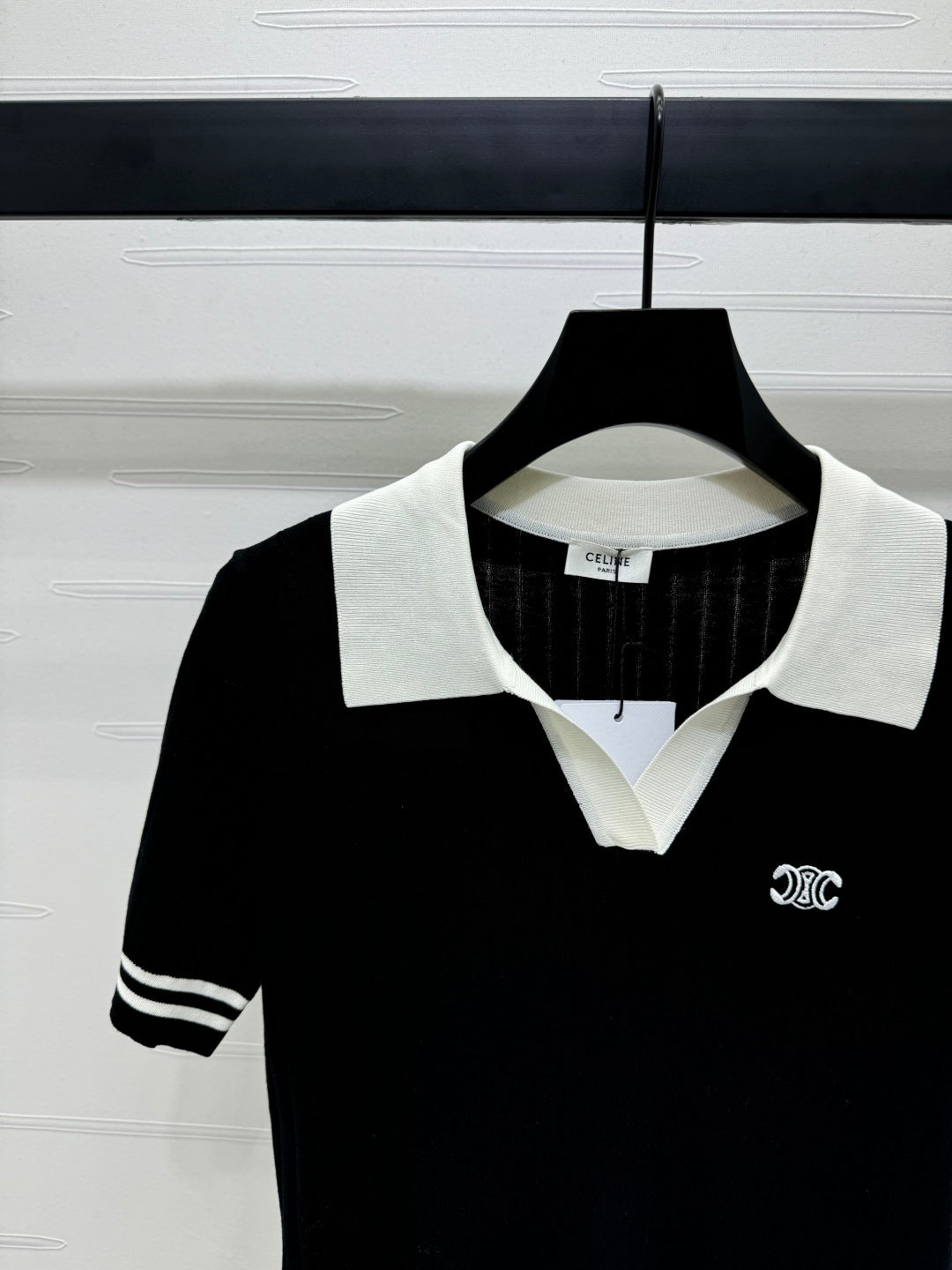 CELINE SHORT-SLEEVE KNIT TOP BLACK 274820