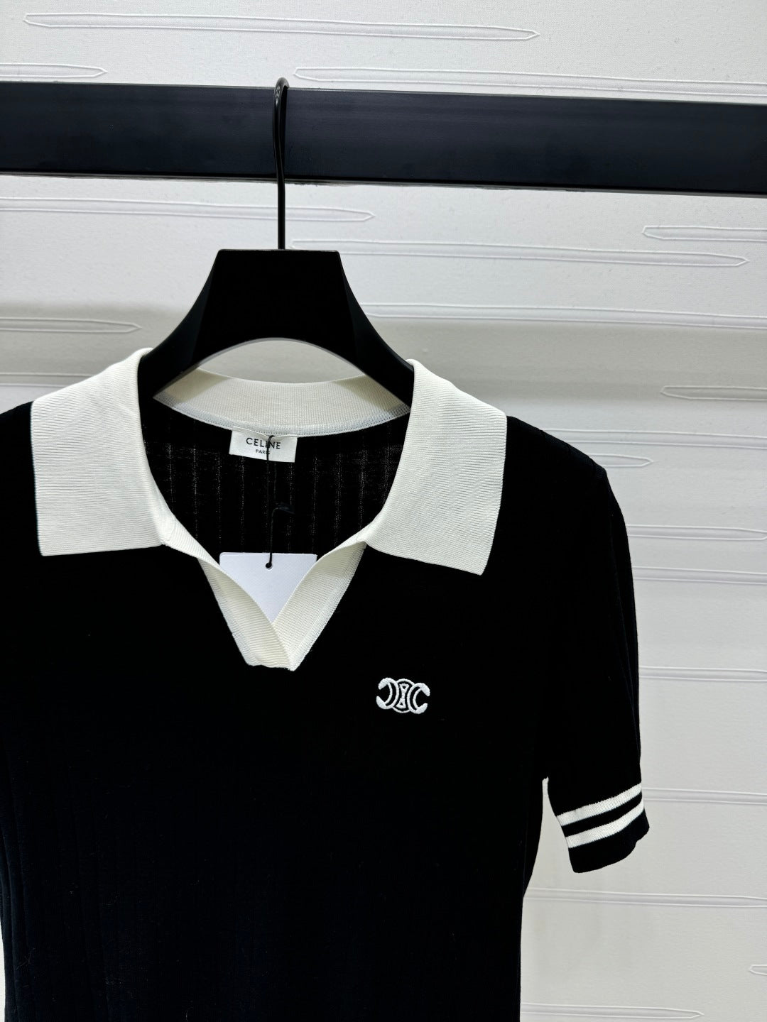 CELINE SHORT-SLEEVE KNIT TOP BLACK 274820