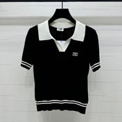 CELINE SHORT-SLEEVE KNIT TOP BLACK 274820
