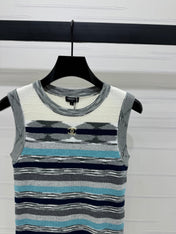 Chanel 25 Sleeveless Striped Top In Blue And Gray