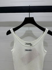 MIU 25S ROUND NECK KNIT TANK TOP WITH HOLES 264266