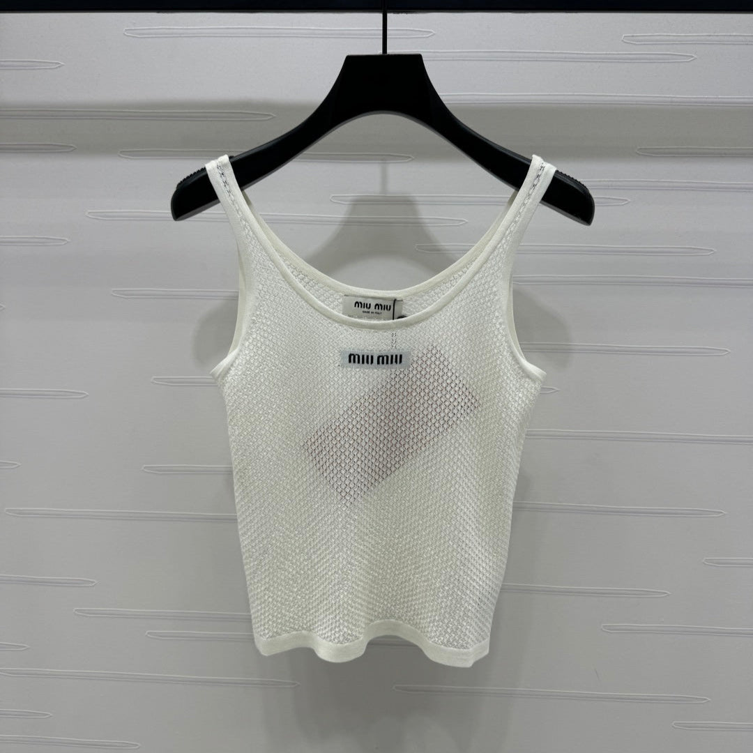 MIU 25S ROUND NECK KNIT TANK TOP WITH HOLES 264266