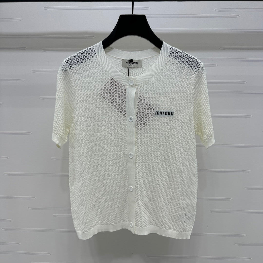 MIU 25S SHORT SLEEVE ROUND NECK CARDIGAN 264268