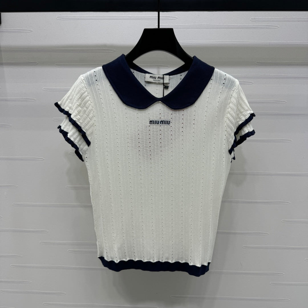 MIUMIU SHORT-SLEEVE PETER PAN COLLAR TOP 274825