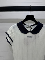 MIUMIU SHORT-SLEEVE PETER PAN COLLAR TOP 274825