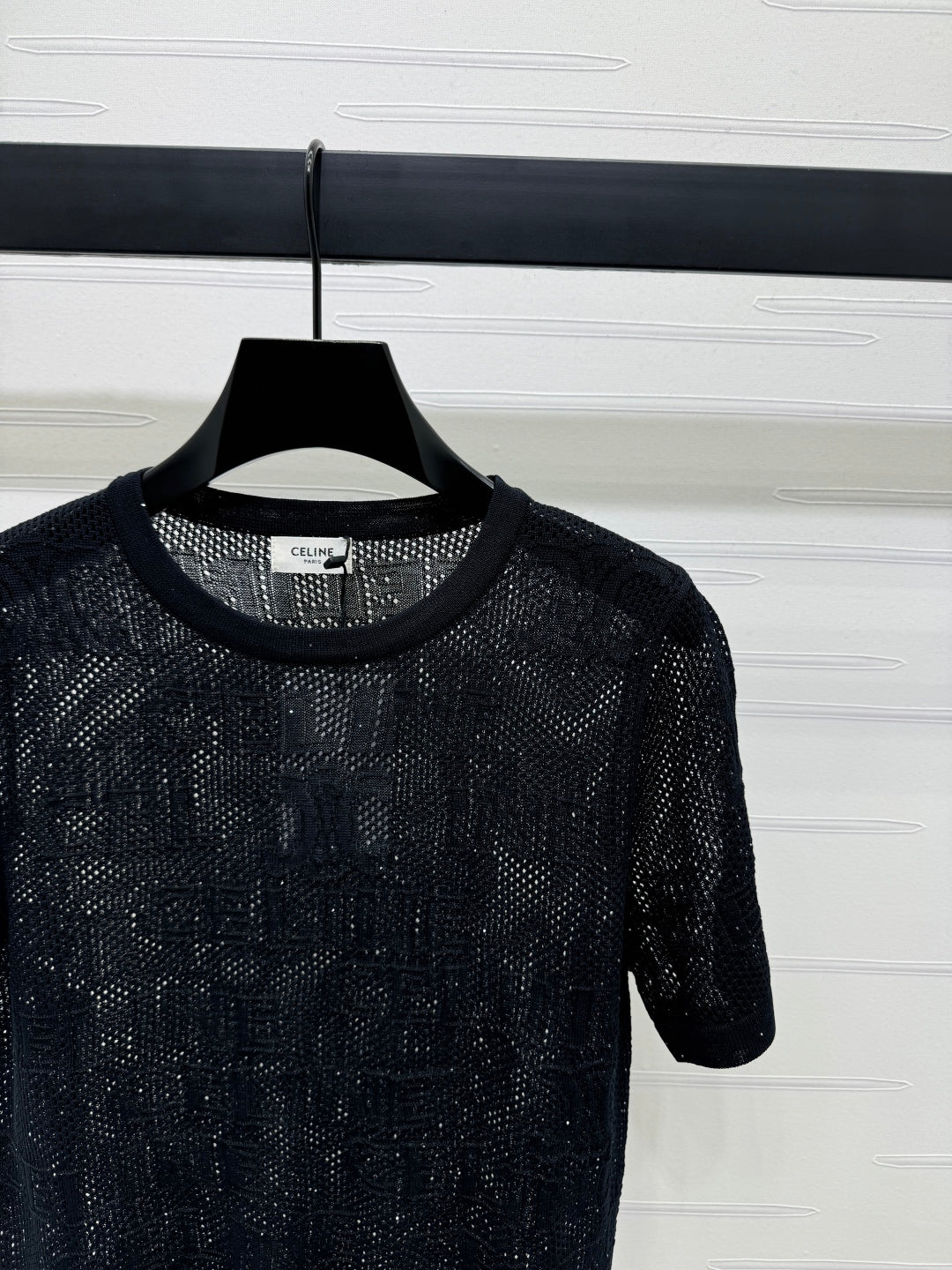 CELINE SHORT-SLEEVE CROCHET TOP BLACK 274808