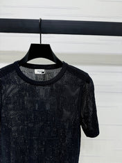 CELINE SHORT-SLEEVE CROCHET TOP BLACK 274808