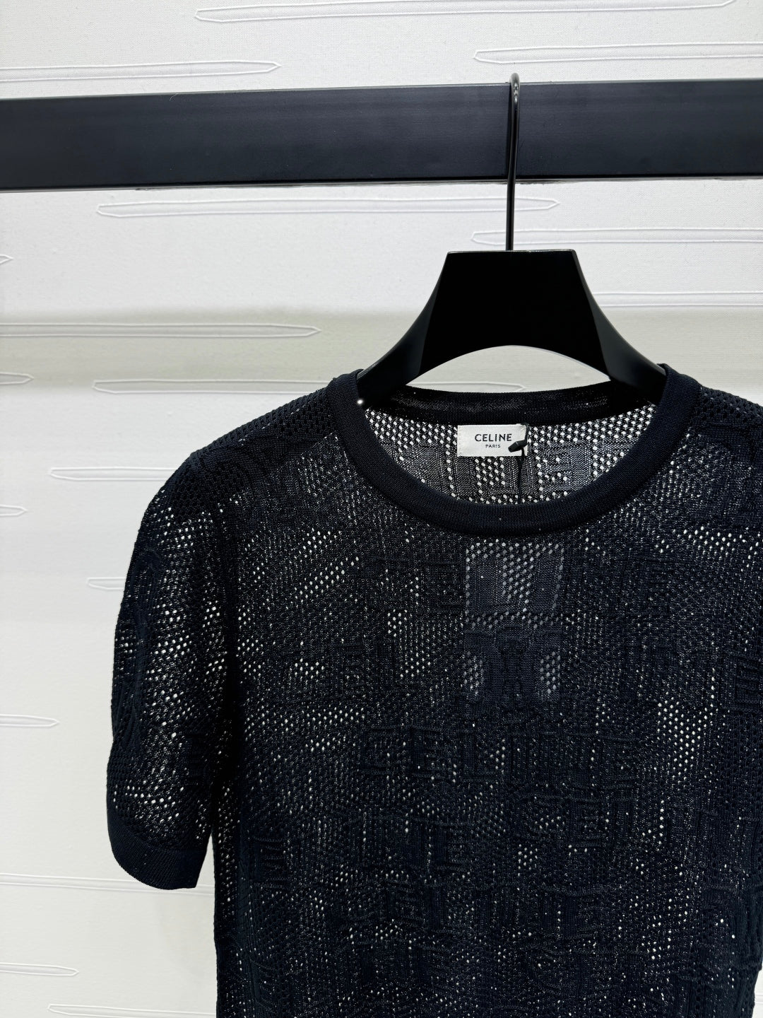 CELINE SHORT-SLEEVE CROCHET TOP BLACK 274808