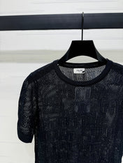 CELINE SHORT-SLEEVE CROCHET TOP BLACK 274808