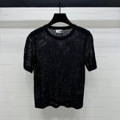 CELINE SHORT-SLEEVE CROCHET TOP BLACK 274808