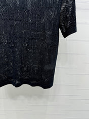 CELINE SHORT-SLEEVE CROCHET TOP BLACK 274808
