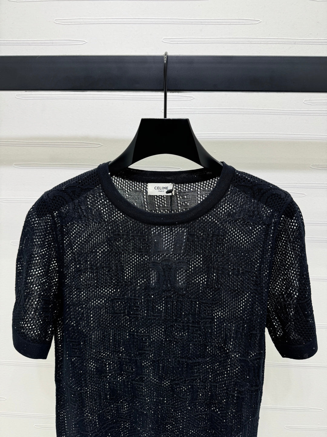 CELINE SHORT-SLEEVE CROCHET TOP BLACK 274808