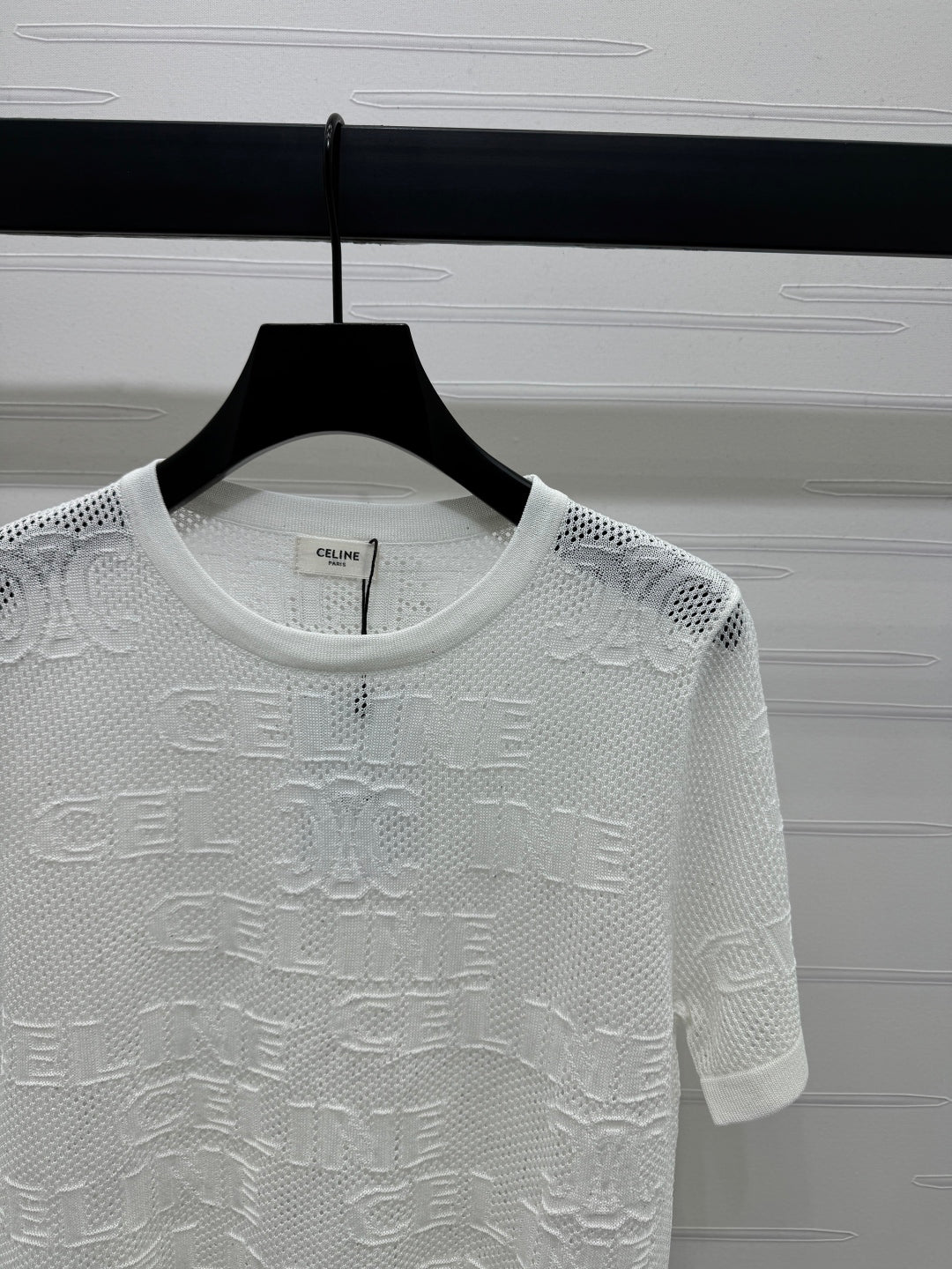 CELINE SHORT-SLEEVE CROCHET TOP WHITE 274807