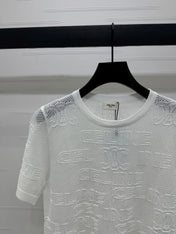 CELINE SHORT-SLEEVE CROCHET TOP WHITE 274807