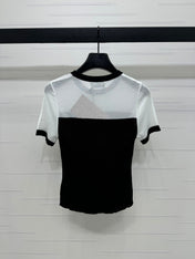 MIUMIU CREW NECK SHORT-SLEEVE SHEER KNIT TOP 274813
