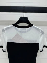 MIUMIU CREW NECK SHORT-SLEEVE SHEER KNIT TOP 274813
