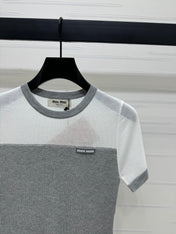 MIUMIU CREW NECK SHORT-SLEEVE SHEER KNIT TOP 274812