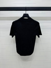 PRADA MOCK NECK SHORT-SLEEVE KNIT TOP BLACK 274816