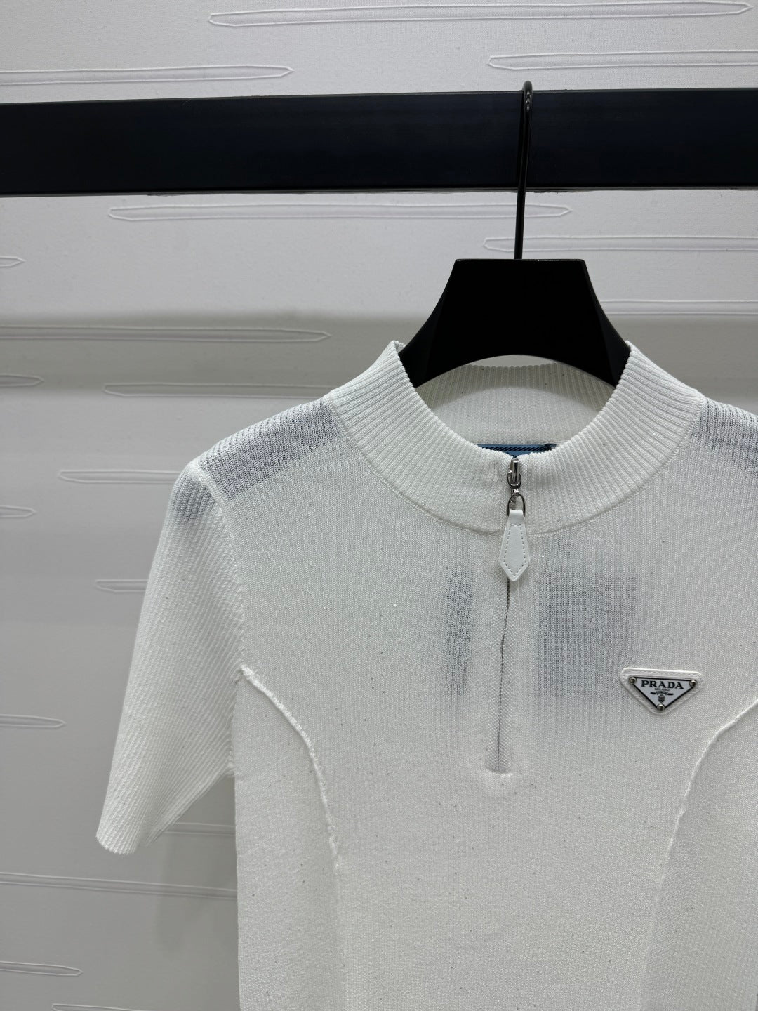 PRADA MOCK NECK SHORT-SLEEVE KNIT TOP WHITE 274815