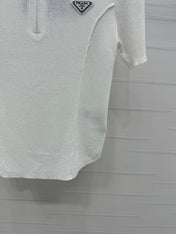 PRADA MOCK NECK SHORT-SLEEVE KNIT TOP WHITE 274815