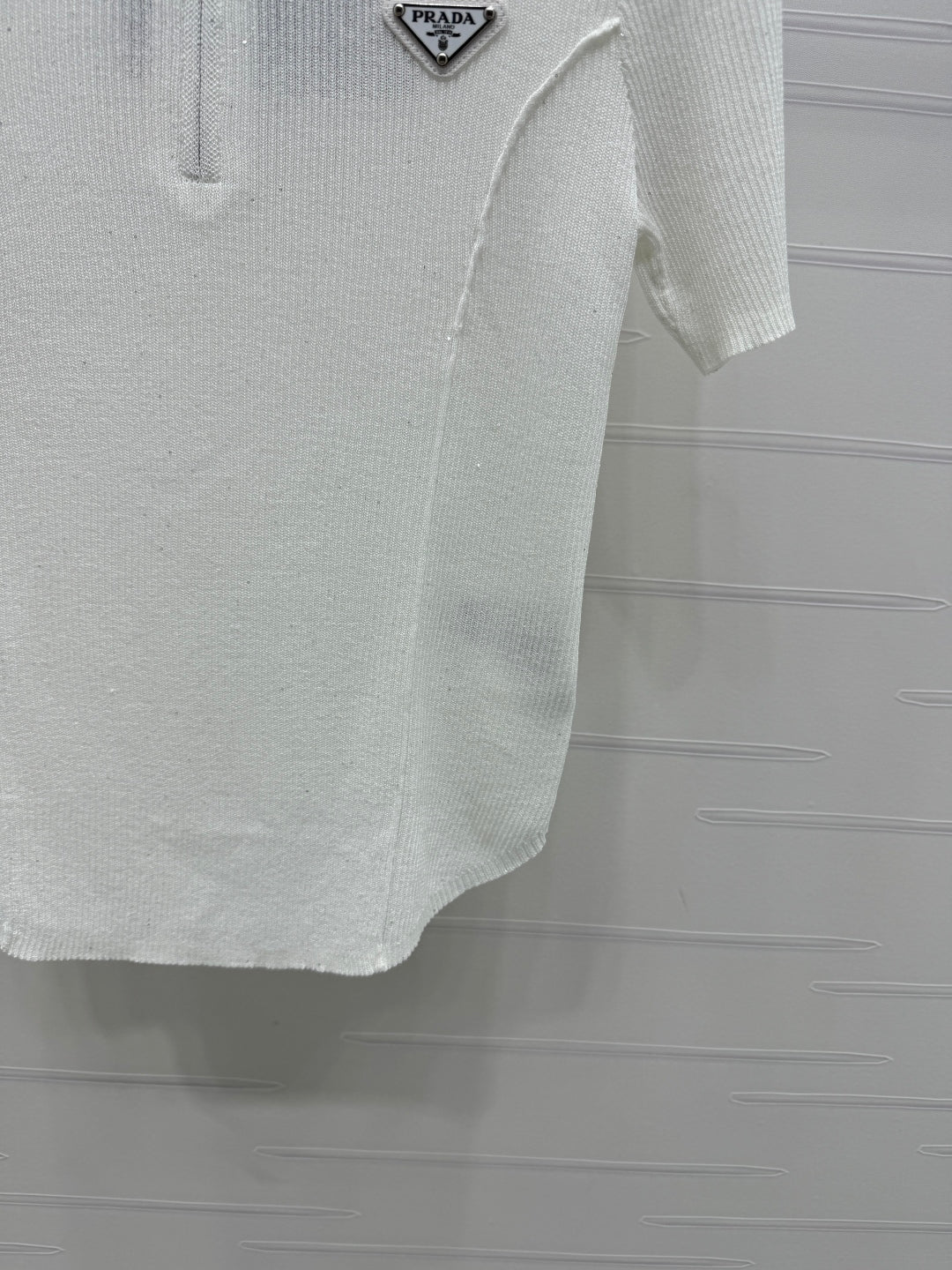 PRADA MOCK NECK SHORT-SLEEVE KNIT TOP WHITE 274815