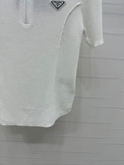 PRADA MOCK NECK SHORT-SLEEVE KNIT TOP WHITE 274815