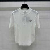 PRADA MOCK NECK SHORT-SLEEVE KNIT TOP WHITE 274815