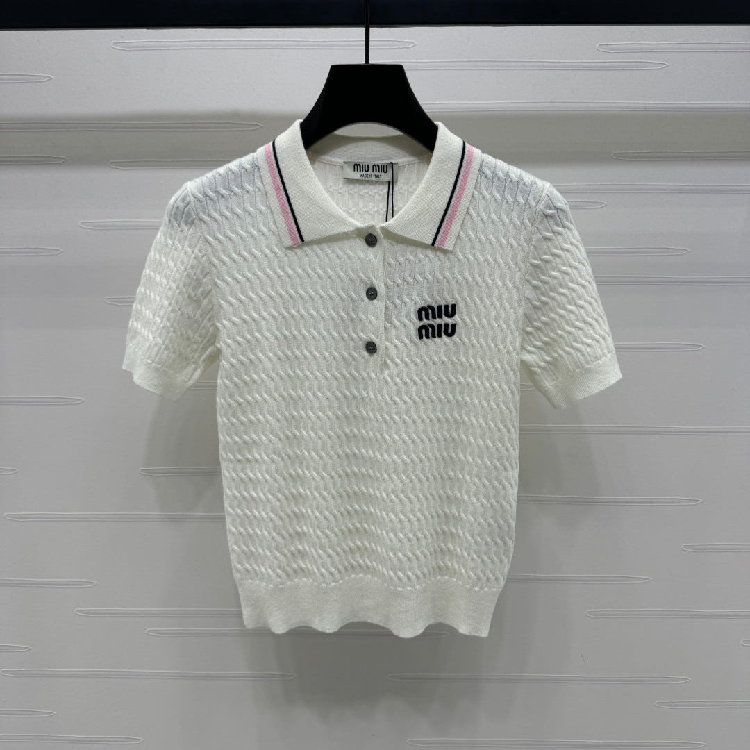 MIUMIU KNITTED POLO SHIRT WHITE 274837