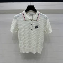MIUMIU KNITTED POLO SHIRT WHITE 274837