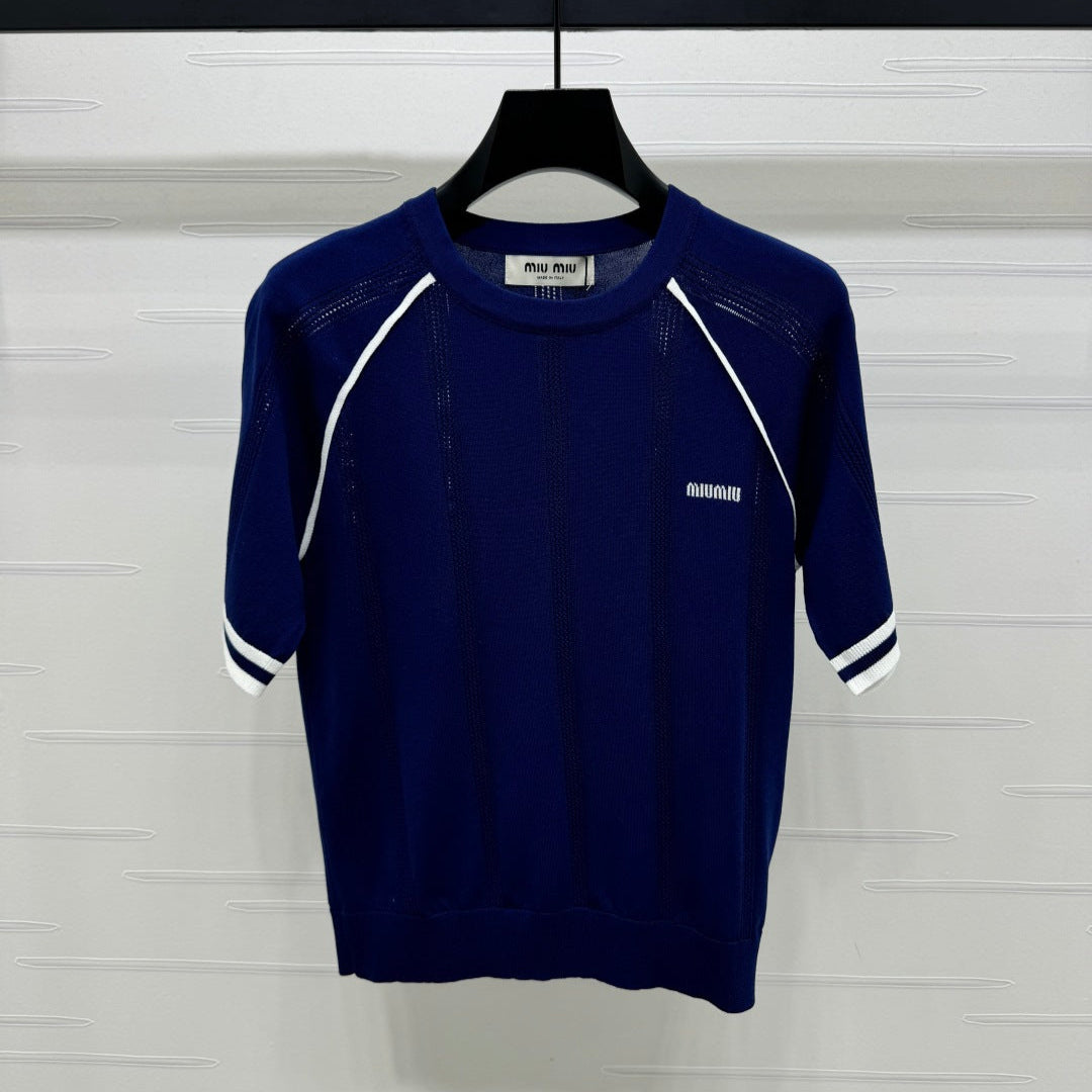 MIU 25S RAGLAN CREW NECK STRIPED KNIT SWEATER 264106