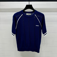 MIU 25S RAGLAN CREW NECK STRIPED KNIT SWEATER 264106