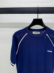 MIU 25S RAGLAN CREW NECK STRIPED KNIT SWEATER 264106