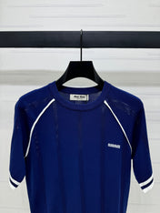 MIU 25S RAGLAN CREW NECK STRIPED KNIT SWEATER 264106