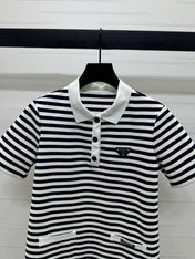 PRAD 25S STRIPED SHORT SLEEVE KNIT DRESS 264218