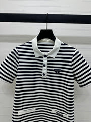 PRAD 25S STRIPED SHORT SLEEVE KNIT DRESS 264218