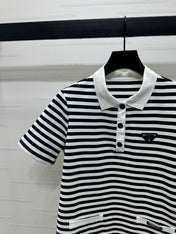PRAD 25S STRIPED SHORT SLEEVE KNIT DRESS 264218