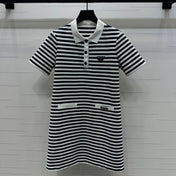 PRAD 25S STRIPED SHORT SLEEVE KNIT DRESS 264218
