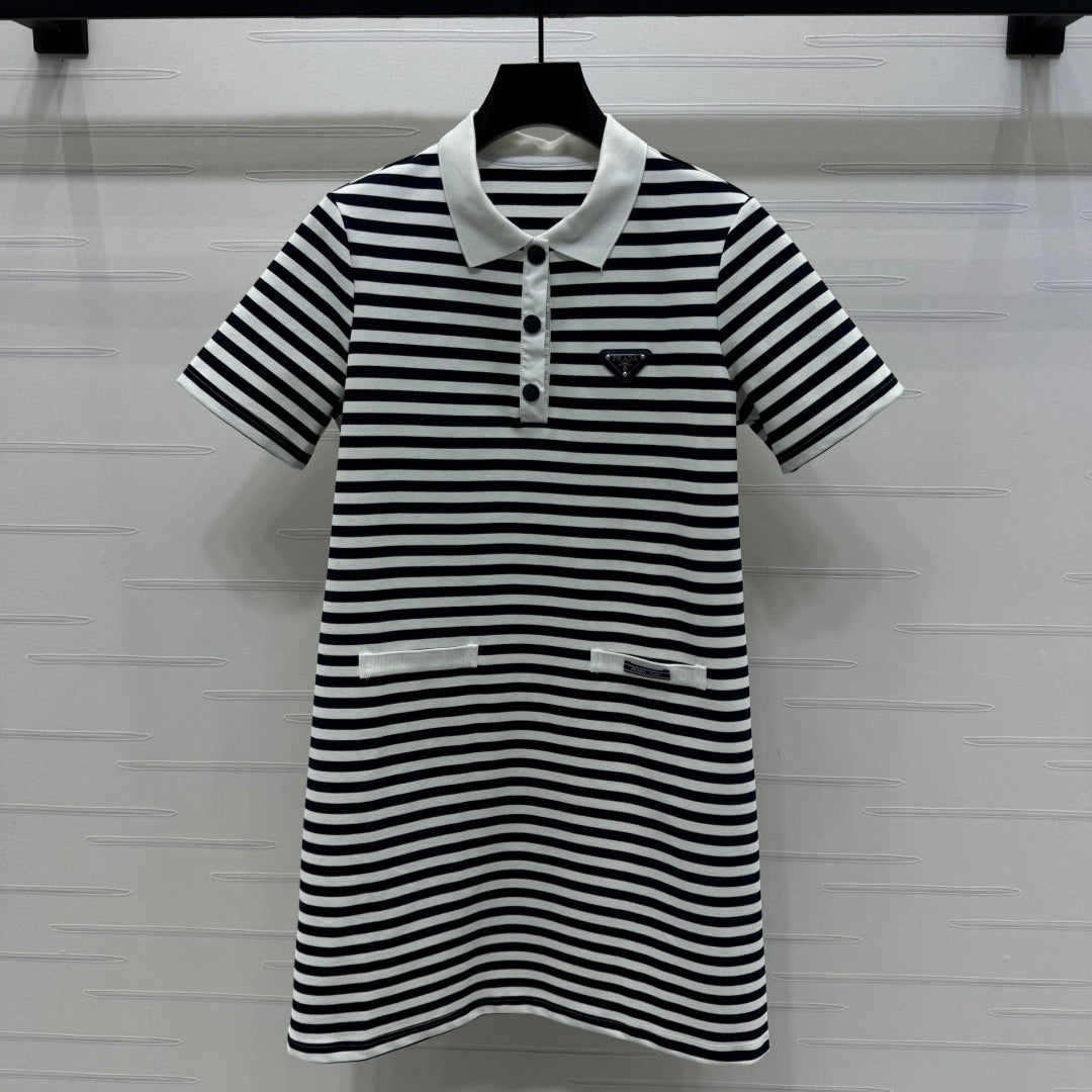 PRAD 25S STRIPED SHORT SLEEVE KNIT DRESS 264218