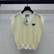 PRAD 25S STRIPED V-NECK KNITTED VEST 264128