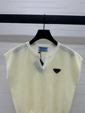 PRAD 25S STRIPED V-NECK KNITTED VEST 264128